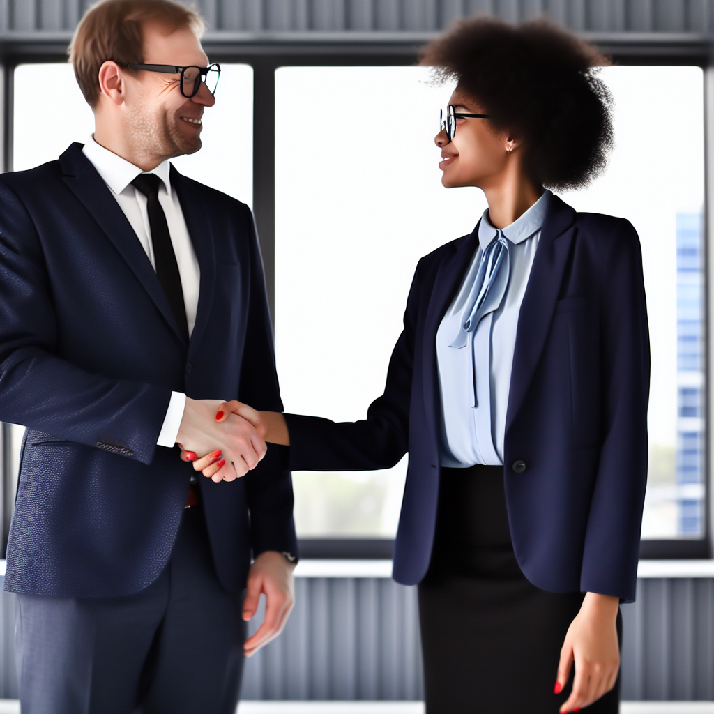 A business owner shaking hands with an HR professi